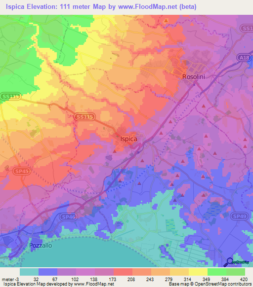 Ispica,Italy Elevation Map