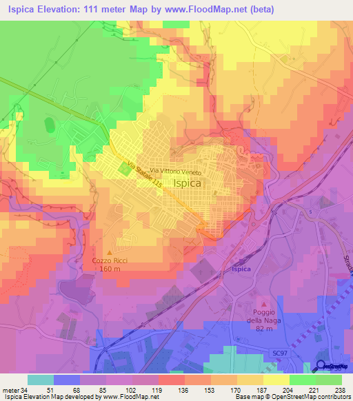 Ispica,Italy Elevation Map