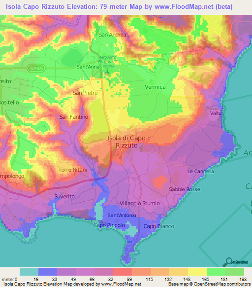 Isola Capo Rizzuto,Italy Elevation Map