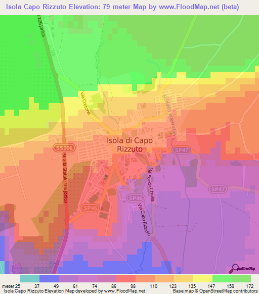Isola Capo Rizzuto,Italy Elevation Map