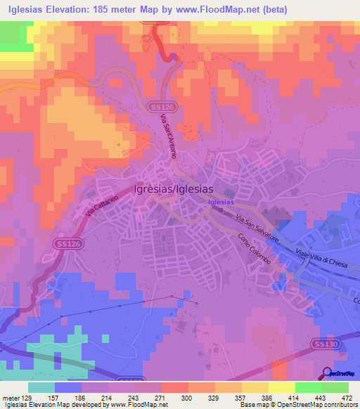 Iglesias,Italy Elevation Map