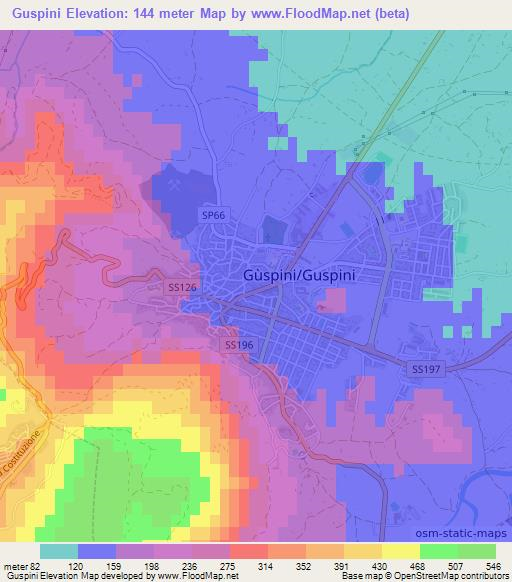 Guspini,Italy Elevation Map