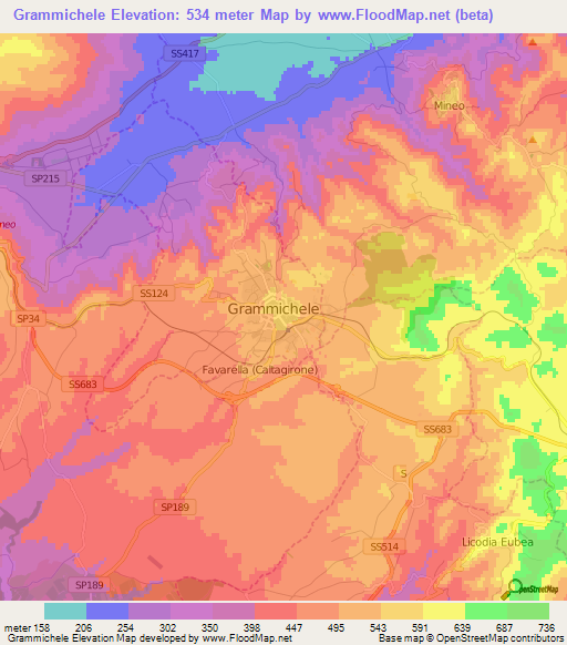 Grammichele,Italy Elevation Map