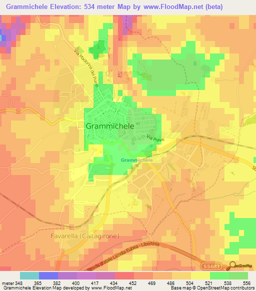 Grammichele,Italy Elevation Map