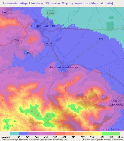 Gonnosfanadiga,Italy Elevation Map