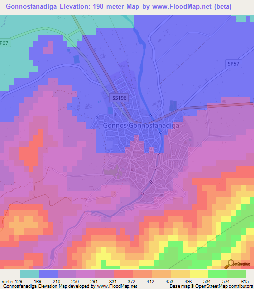 Gonnosfanadiga,Italy Elevation Map