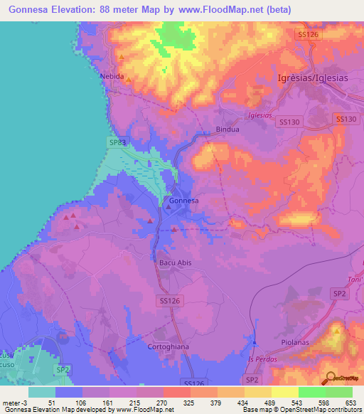 Gonnesa,Italy Elevation Map