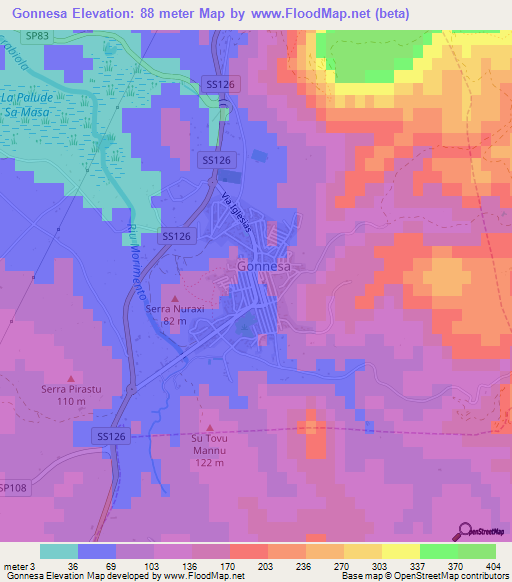 Gonnesa,Italy Elevation Map