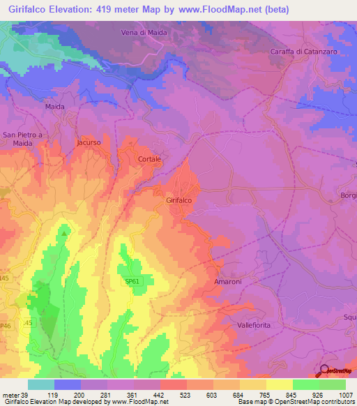 Girifalco,Italy Elevation Map