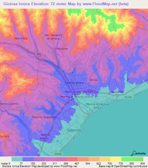 Gioiosa Ionica,Italy Elevation Map