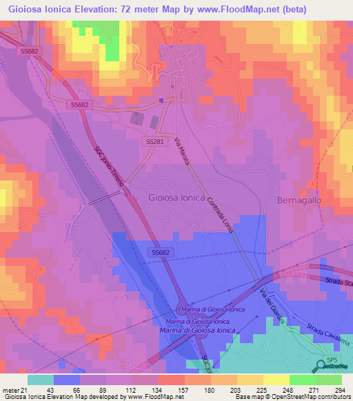 Gioiosa Ionica,Italy Elevation Map