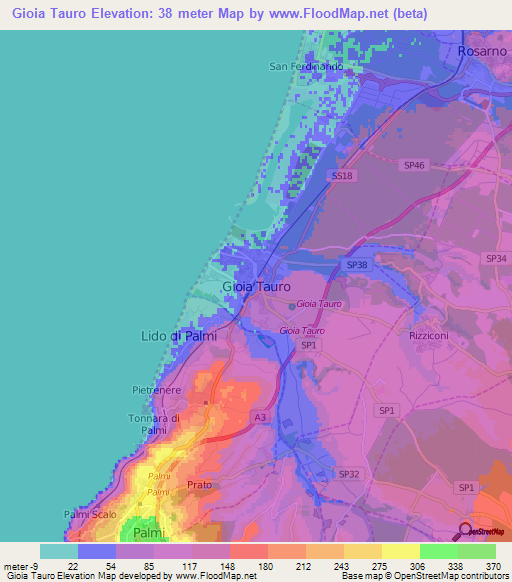 Gioia Tauro,Italy Elevation Map