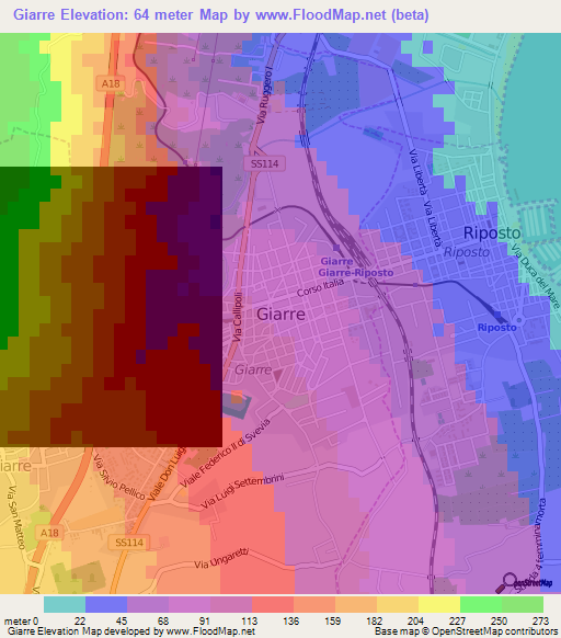 Giarre,Italy Elevation Map