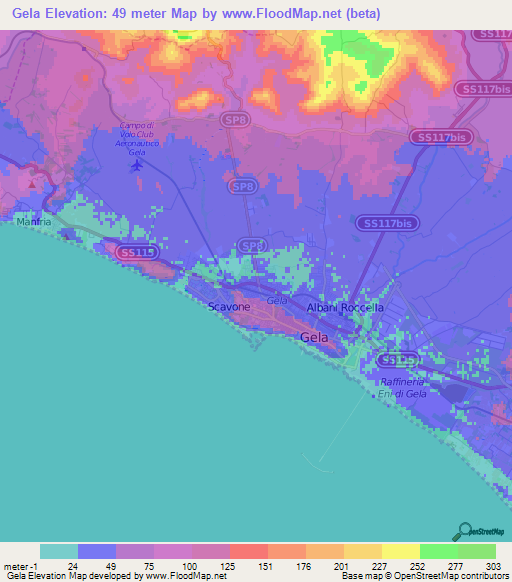 Gela,Italy Elevation Map