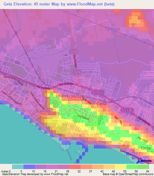 Gela,Italy Elevation Map