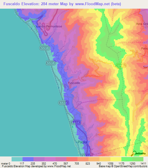 Fuscaldo,Italy Elevation Map