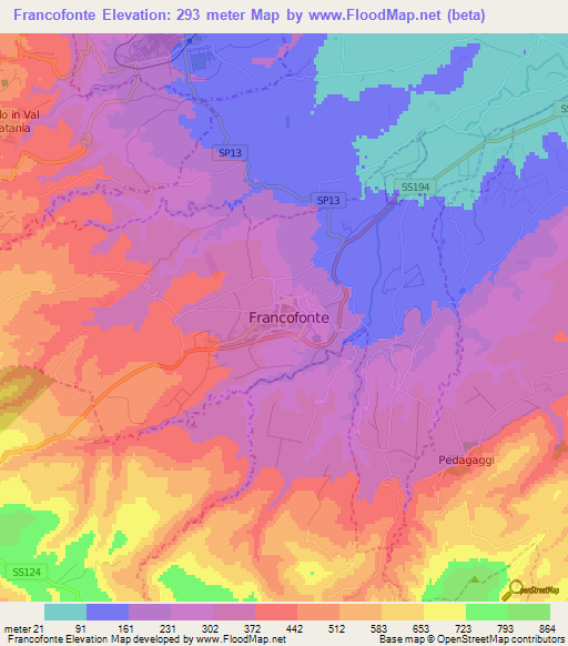 Francofonte,Italy Elevation Map