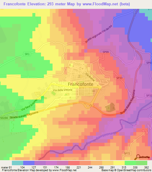 Francofonte,Italy Elevation Map