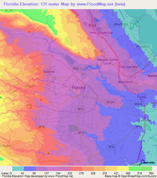 Floridia,Italy Elevation Map