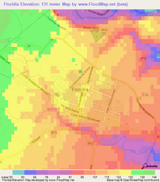 Floridia,Italy Elevation Map