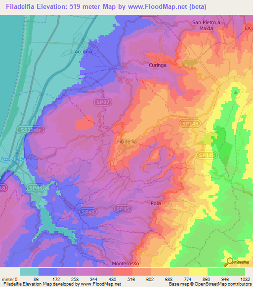 Filadelfia,Italy Elevation Map