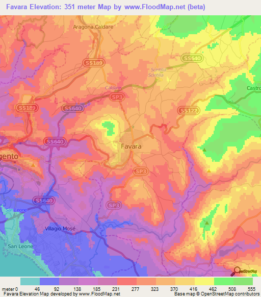 Favara,Italy Elevation Map