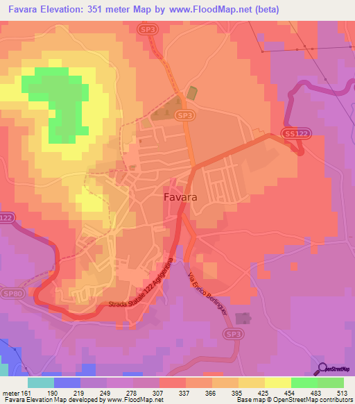 Favara,Italy Elevation Map