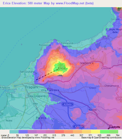 Erice,Italy Elevation Map