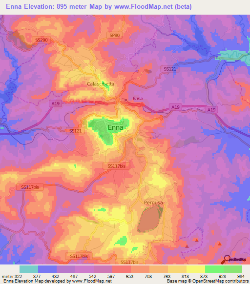 Enna,Italy Elevation Map