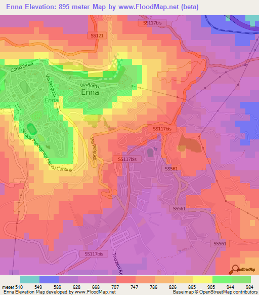 Enna,Italy Elevation Map