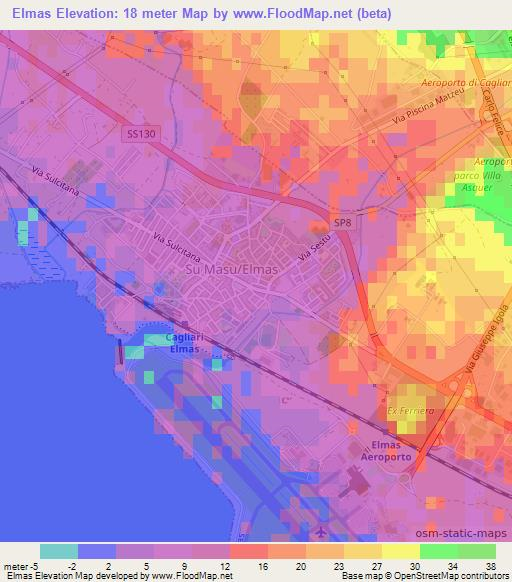 Elmas,Italy Elevation Map