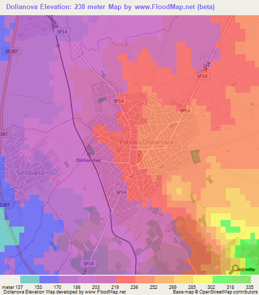 Dolianova,Italy Elevation Map
