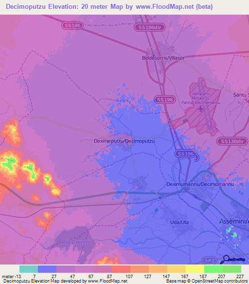 Decimoputzu,Italy Elevation Map