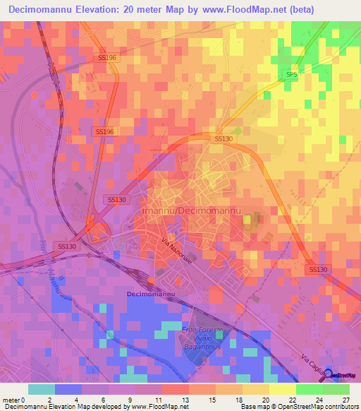 Decimomannu,Italy Elevation Map