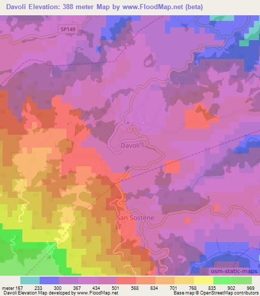 Davoli,Italy Elevation Map