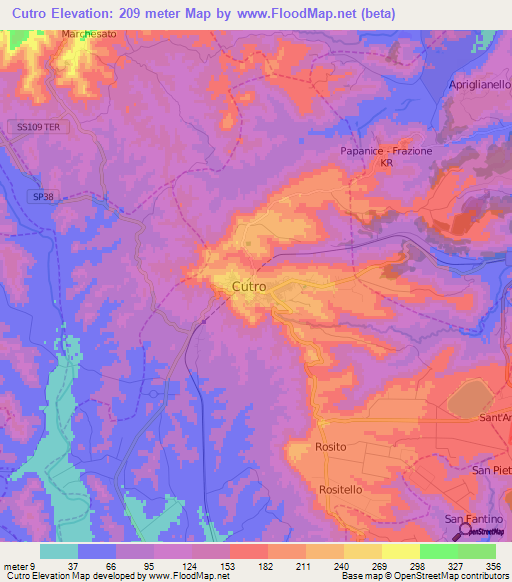 Cutro,Italy Elevation Map