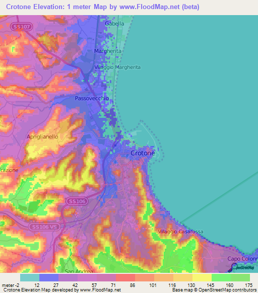 Crotone,Italy Elevation Map