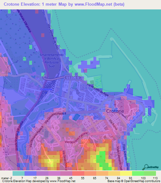 Crotone,Italy Elevation Map