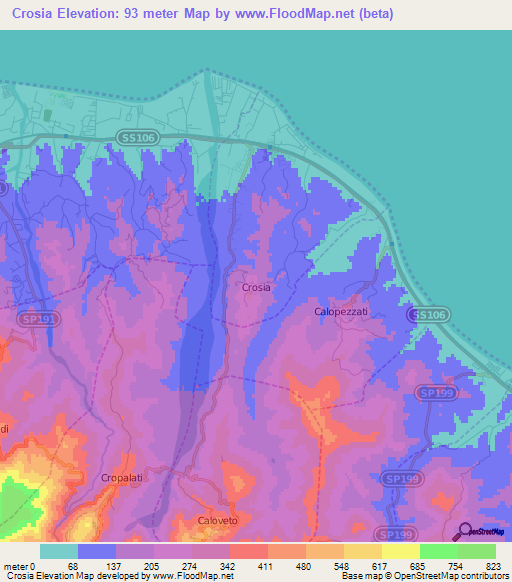 Crosia,Italy Elevation Map