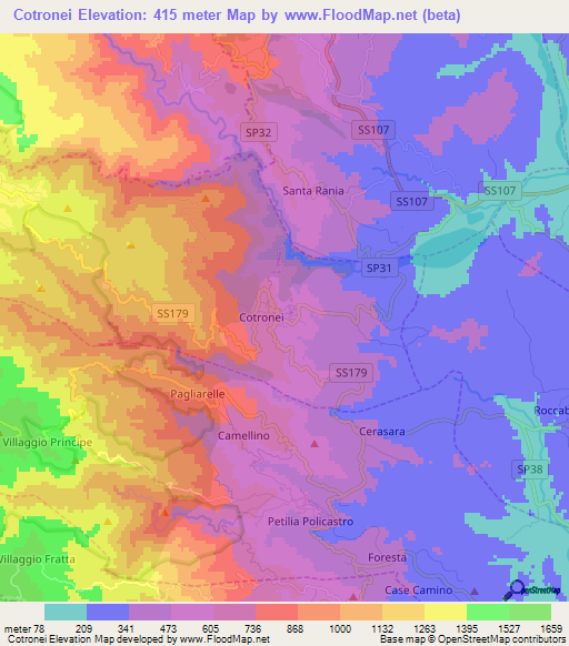 Cotronei,Italy Elevation Map