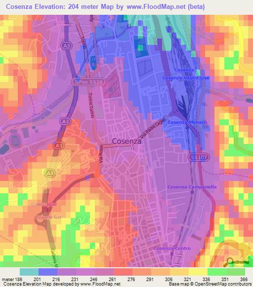 Cosenza,Italy Elevation Map