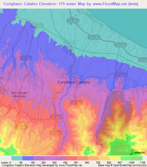 Corigliano Calabro,Italy Elevation Map