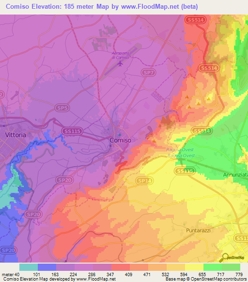 Comiso,Italy Elevation Map