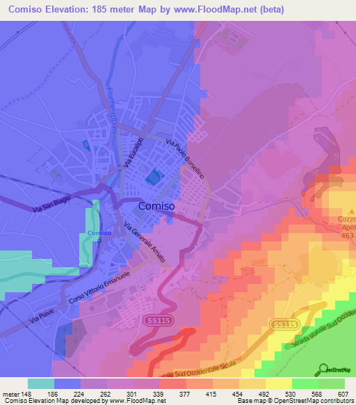 Comiso,Italy Elevation Map