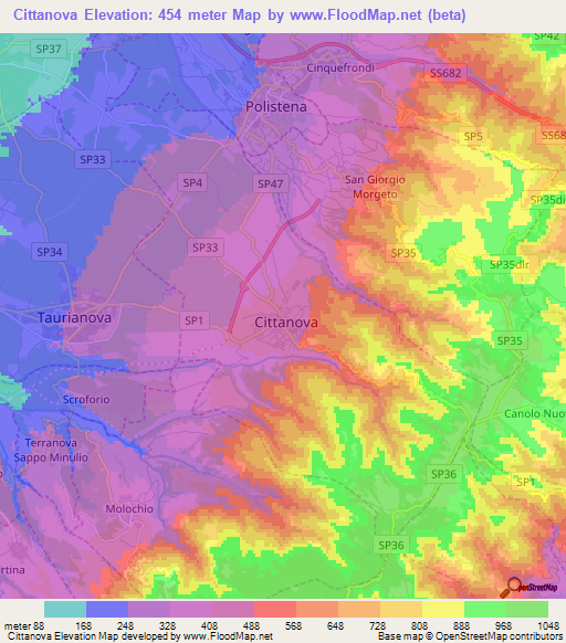 Cittanova,Italy Elevation Map