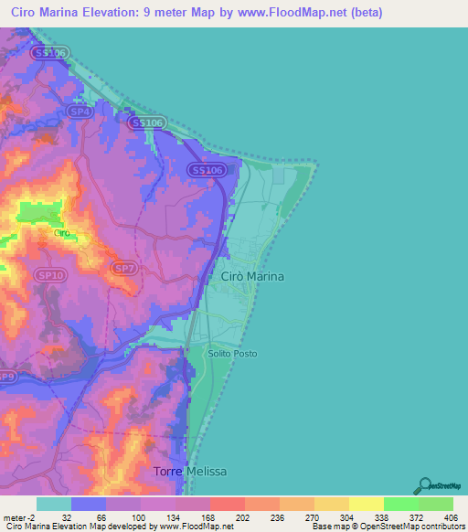 Ciro Marina,Italy Elevation Map