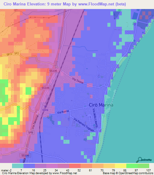 Ciro Marina,Italy Elevation Map