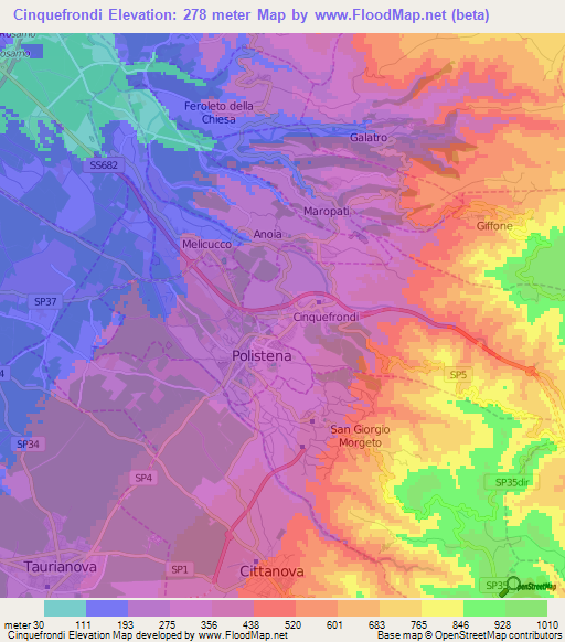 Cinquefrondi,Italy Elevation Map