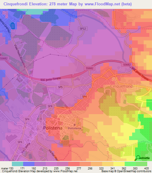 Cinquefrondi,Italy Elevation Map