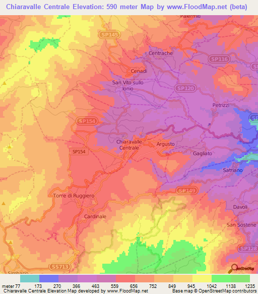 Chiaravalle Centrale,Italy Elevation Map